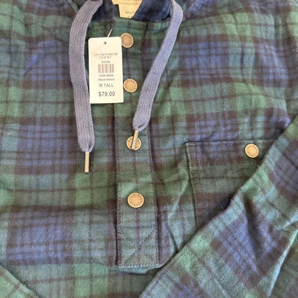 L.L. Bean Scotch Plaid Traditional Fit Flannel  Unisex M Blue/Green Pullover